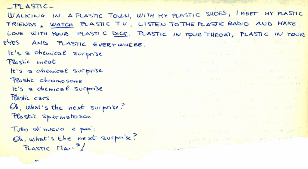 Plastic, first draft text